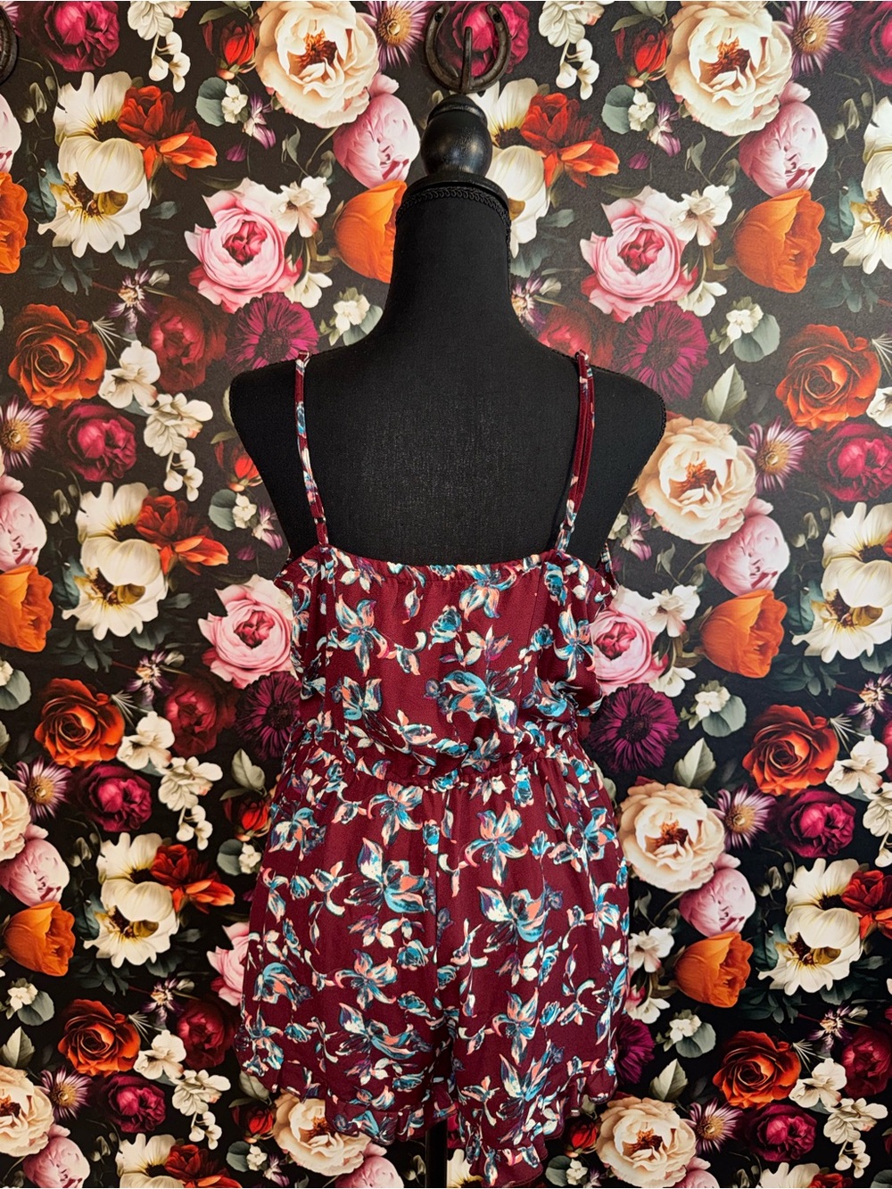 Blue Rain Women’s Burgundy Floral Spaghetti-Strap Romper, Small, BWT - Picture 7 of 15
